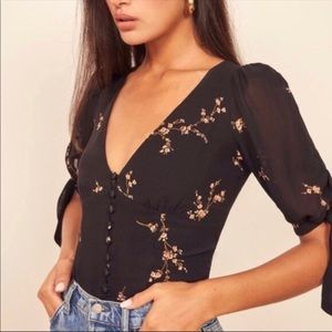 Reformation Black Floral Blouse